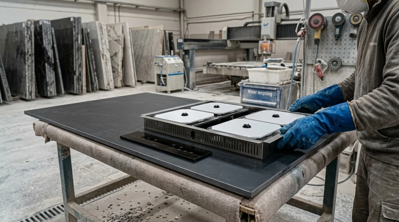 Montáž indukčných cievok na spodnú stranu sinterovanej platne v dielni